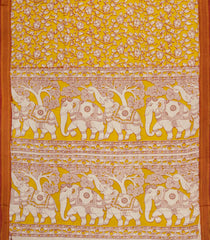 Yellow Printed Kalamkari Cotton Saree With Zari Border-KAL1207