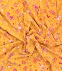 Mango Yellow Printed Crepe Silk Saree With Floral Motifs-PS0914