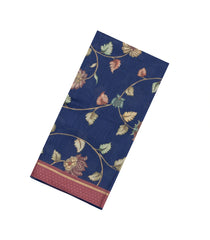 Navy Blue Printed Tussar Silk Saree With Kalamkari Motifs-TU3629