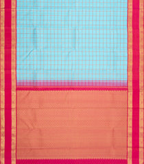 Turquoise Handloom Korvai Kanchipuram Silk Saree With Checks & Kanchipuram Butta Silk Sarees-KA16580