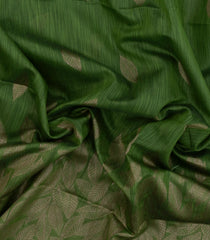 Green Woven Art Linen Saree With Leafy Motifs-BL5640
