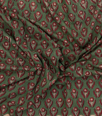 Olive Green Printed Jaipur Cotton Saree With Floral Motifs-JC1541