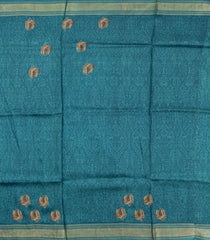 Cyan Printed Tussar Silk Saree With Printed & Embroidered Floral Motifs-TU3794