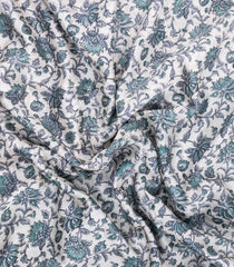 Grey Printed Chanderi Cotton Saree With Floral Motifs & Zari Border-CC1663