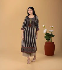 Black and Beige Stripe Printed Kurta-KR0839