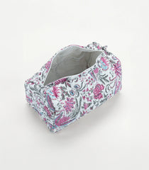 White Cotton Bagru Printed Toiletry Bag With Zipper-ACS1090