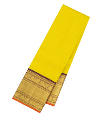 Yellow Handloom Korvai Kanchipuram Silk Saree With Zari Checks & Maroon Border-KA16382