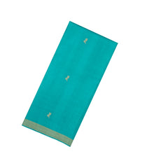 Cyan Woven Tussar Silk Saree With Floral Motifs & Zari Border-TU3536