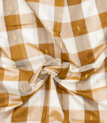 White & Mustard Handloom Silk Cotton Saree With Checks & Zari Buttas-SC4606