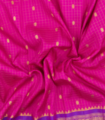 Hot Pink Handloom Gadwal Silk Saree With Checks & Contrast Border -GA0457
