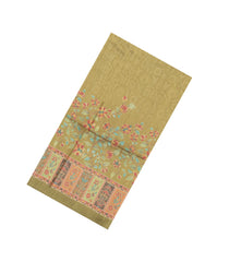 Olive Green Printed Synthetic Tussar Silk Saree With Floral Motifs-SY0079