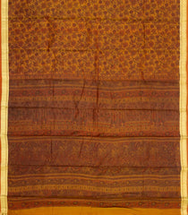 Oil Mustard Printed Silk Saree With Floral Motifs & Zari Border-PS0678