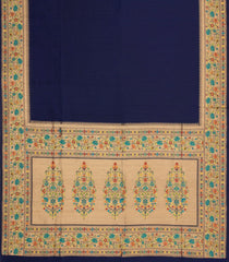 Navy Blue Woven Art Dupion Saree With Meena Floral Border-BL5896