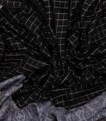 Black Woven Art Jari Dola Silk Saree With Zari Checks & Printed Floral Motifs-BL3904