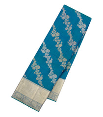 Blue Handloom Kanchipuram Bridal Silk Saree With Floral Motifs-KA16316