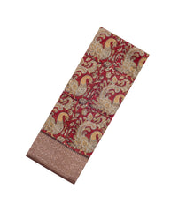 Crimson Printed Chanderi Cotton Saree With Zari Border-CC1503