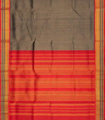 Dark Grey Handloom 9 Yards Korvai Silk Cotton Saree With Contrast Border-SC3748