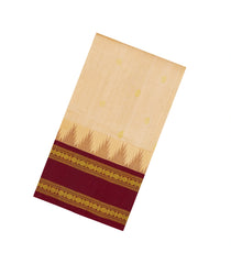 Sandal Handloom Korvai Silk Cotton Saree With Maroon Border-SC4405
