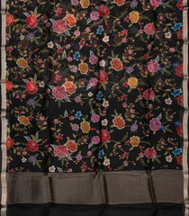 Black Woven Pure Organza Silk Saree With Printed Floral Motifs-PS0592