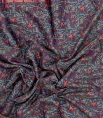 Dark Grey Printed Synthetics Dola Tissue Body With Temple Border -BL5229