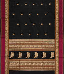 Black Handloom Silk Cotton Saree With Buttas & Contrast Border-SC4257