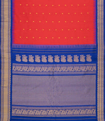 Red Handloom Gadwal Silk Saree With Buttas & Contrast Border-GA0433