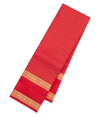 Red Handloom Kanchipuram Silk Saree With Zari Checks-KA16152