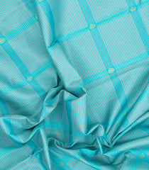 Turquoise Handloom Korvai Kanchipuram Silk Saree With Checks-KA15381
