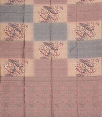 Light Peach Woven Synthetic Dola Silk Saree With Woven & Printed Floral Motifs