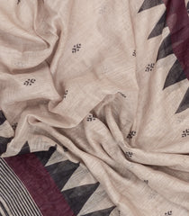 Taupe Printed Synthetic Linen Saree With Temple Border-SY0475