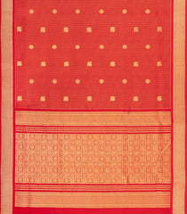 Red Handloom Soft Silk Cotton Saree With Zari Checks & Buttas-SC4585