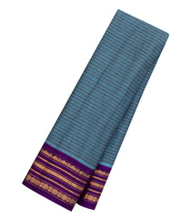 Light Blue Handloom Gadwal Silk Cotton Saree With Stripes-GA0400