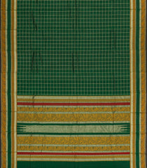 Green Handloom Kanchi Cotton Saree With Zari Checks-KC1840