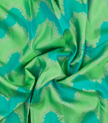 Aquamarine & Cyan Handloom Kanchipuram Silk Saree With Floral Motifs-KA15086