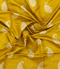 Mustard Printed Synthetic Dola Silk Saree With Zari Stripes & Border-SY0306