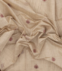 Taupe Woven Synthetic Dupion Saree With Crimson Floral Buttas-BL5050