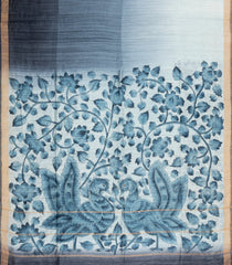 Grey Printed Tussar Silk Saree With Annam Motifs-TU3457