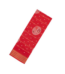 Red Printed Synthetic Dola Silk Saree With Zari Stripes & Border Motifs-SY0343