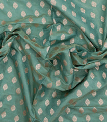Aquamarine Handloom Banarasi Silk Saree With Floral Zari Motifs-BE1928