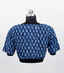 Indigo Printed Ready Made Blouse With Front & Back High Neck-RB5179