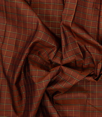 Brown Handloom Kanchipuram Silk Saree With Zari Checks & Contrast Border-KA14891