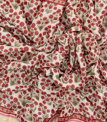 Red Handloom Chanderi Cotton Saree With Printed Floral Motifs-CC1312