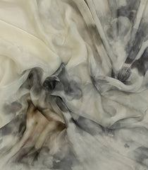 Cream Woven Blended Chiffon Saree With Printed Floral Motifs & Embroidered Selvage-EN1916