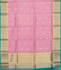 Baby Pink Handloom Banarasi Organza Silk Saree With Floral Buttas-BE1671