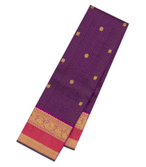 Dark Purple Handloom Kanchipuram Silk Saree With Checks & Buttas-KA15263