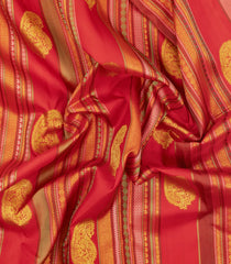Red Handloom Kanchipuram Silk Saree With Zari Stripes & Buttas-KA16671