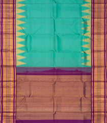 Cyan Handloom Korvai Kanchipuram Silk Saree With Temple Border-KA12617