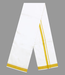 White Handloom Pure Silk 9 Yards Dhoti With 5 Yards Angavasthram-CD1542