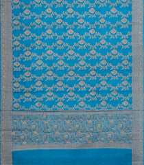 Sky Blue Woven Tussar Silk Saree With Floral Motifs-TU3399