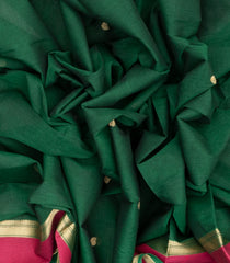 Dark Green Handloom Kanchi Cotton Saree With Annam Buttas-KC1453